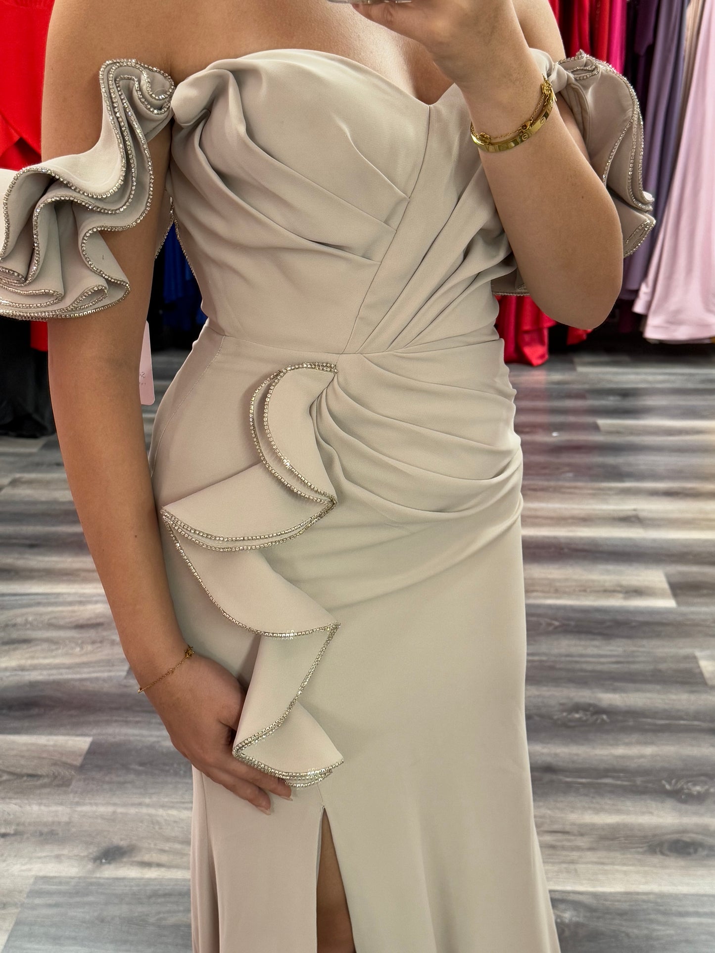 beige formal dress