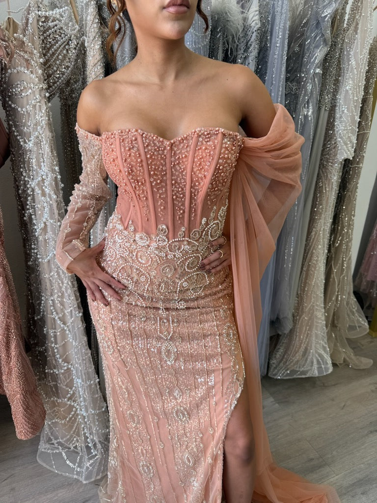 Peach colour formal dress