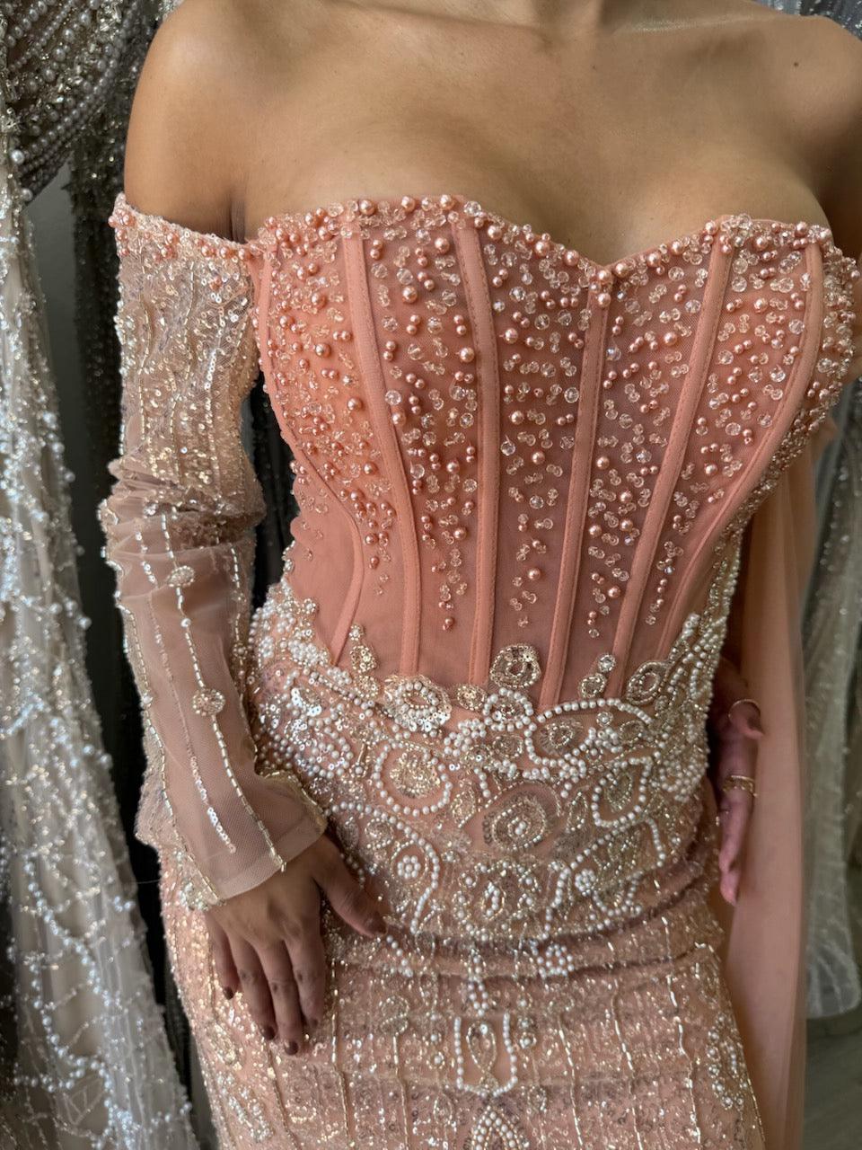 Peach colour formal dress