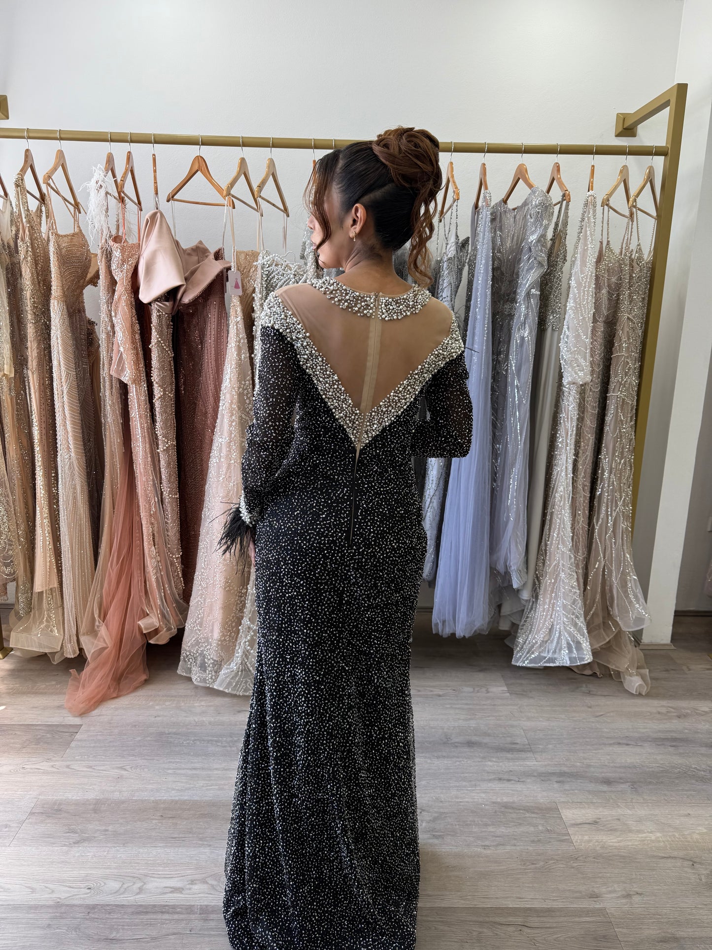 Black fully beaded long sleeve
