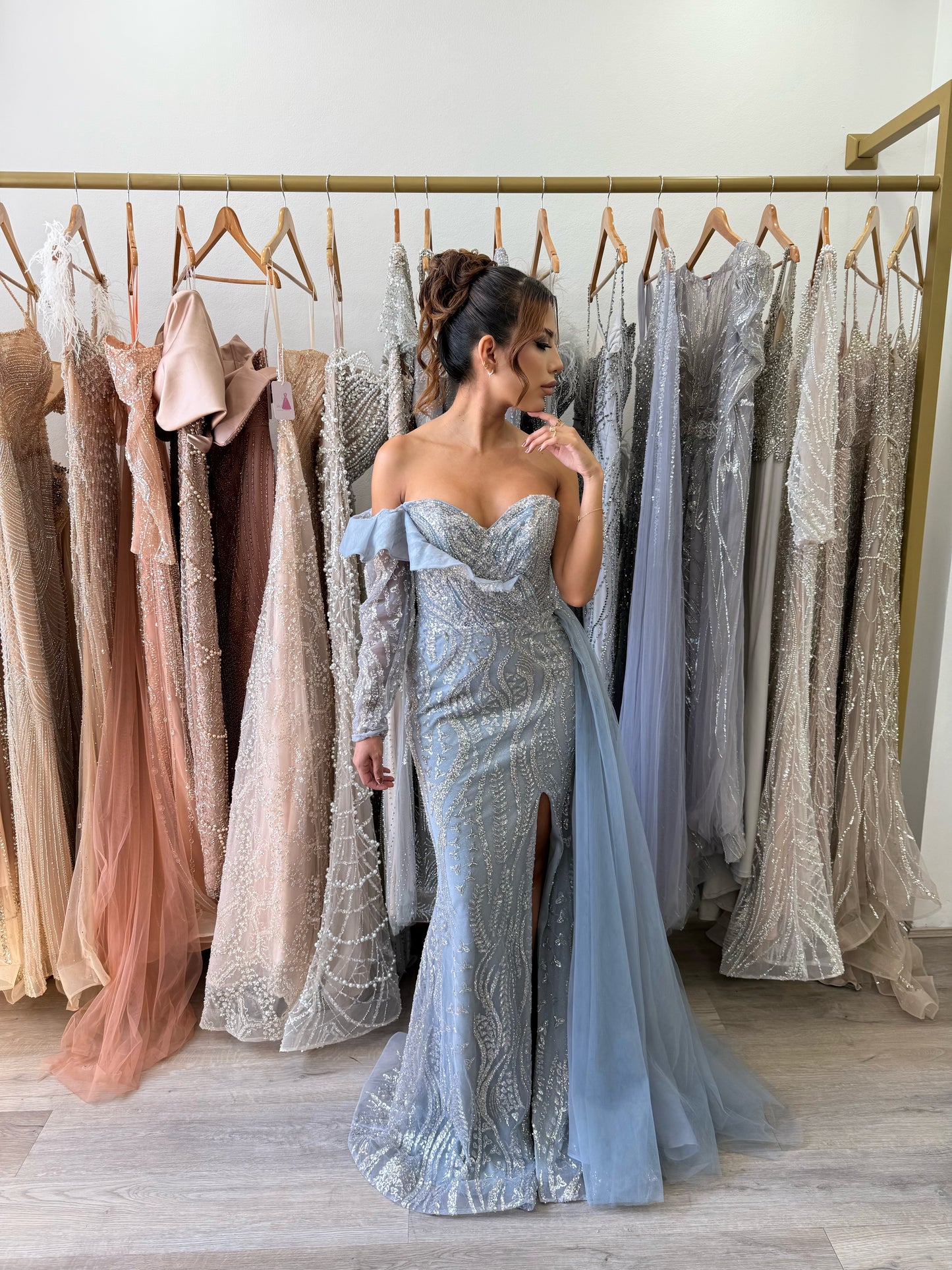 Blue fully beaded formal dress