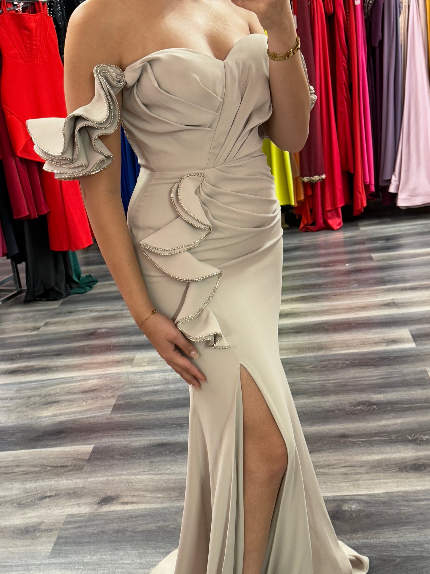beige formal dress