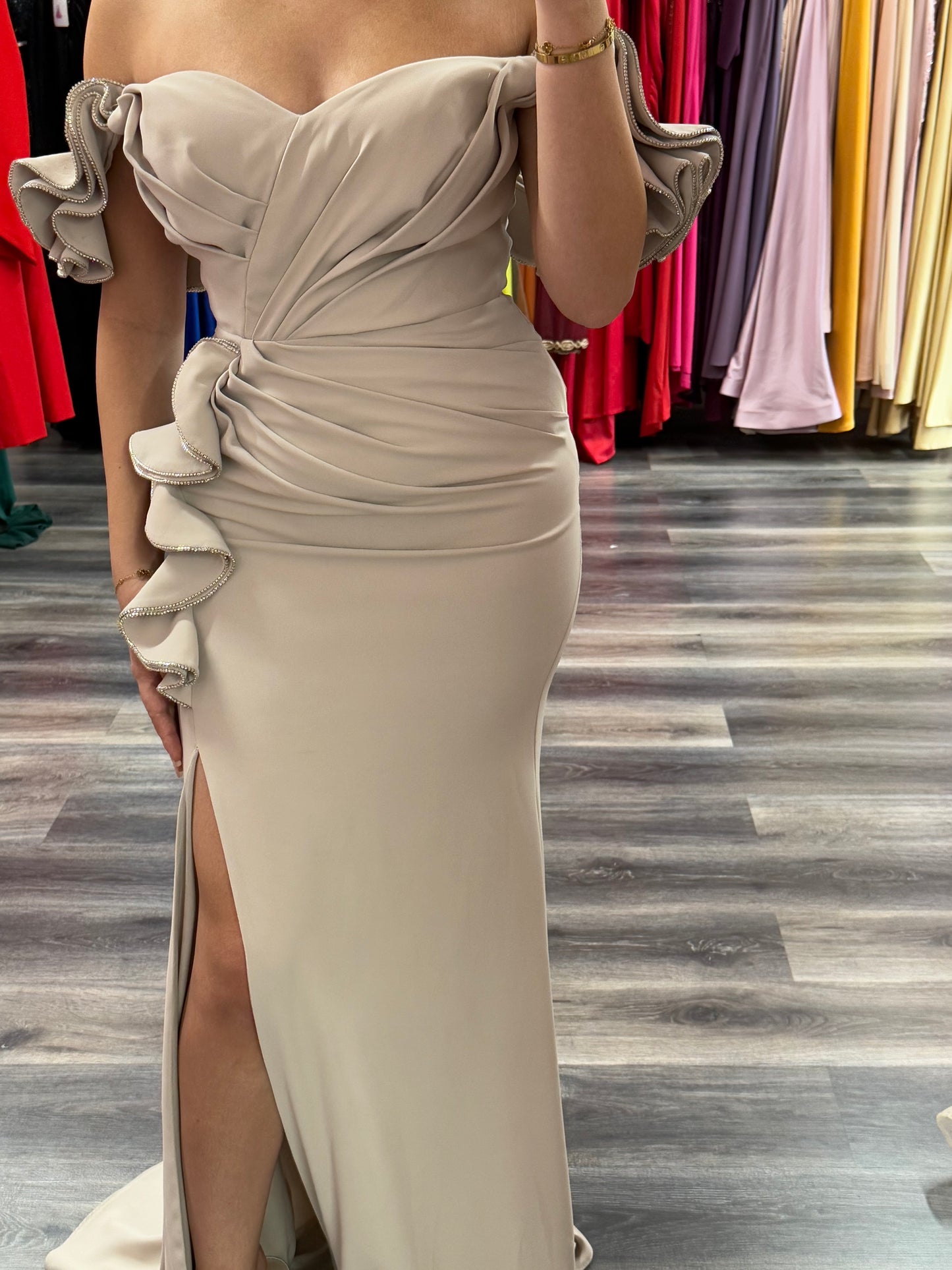 beige formal dress