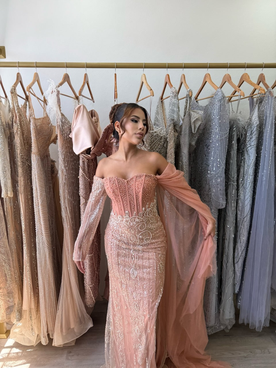Peach colour formal dress