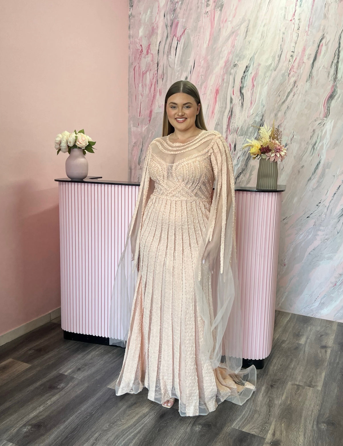 Baby pink fully beaded dress