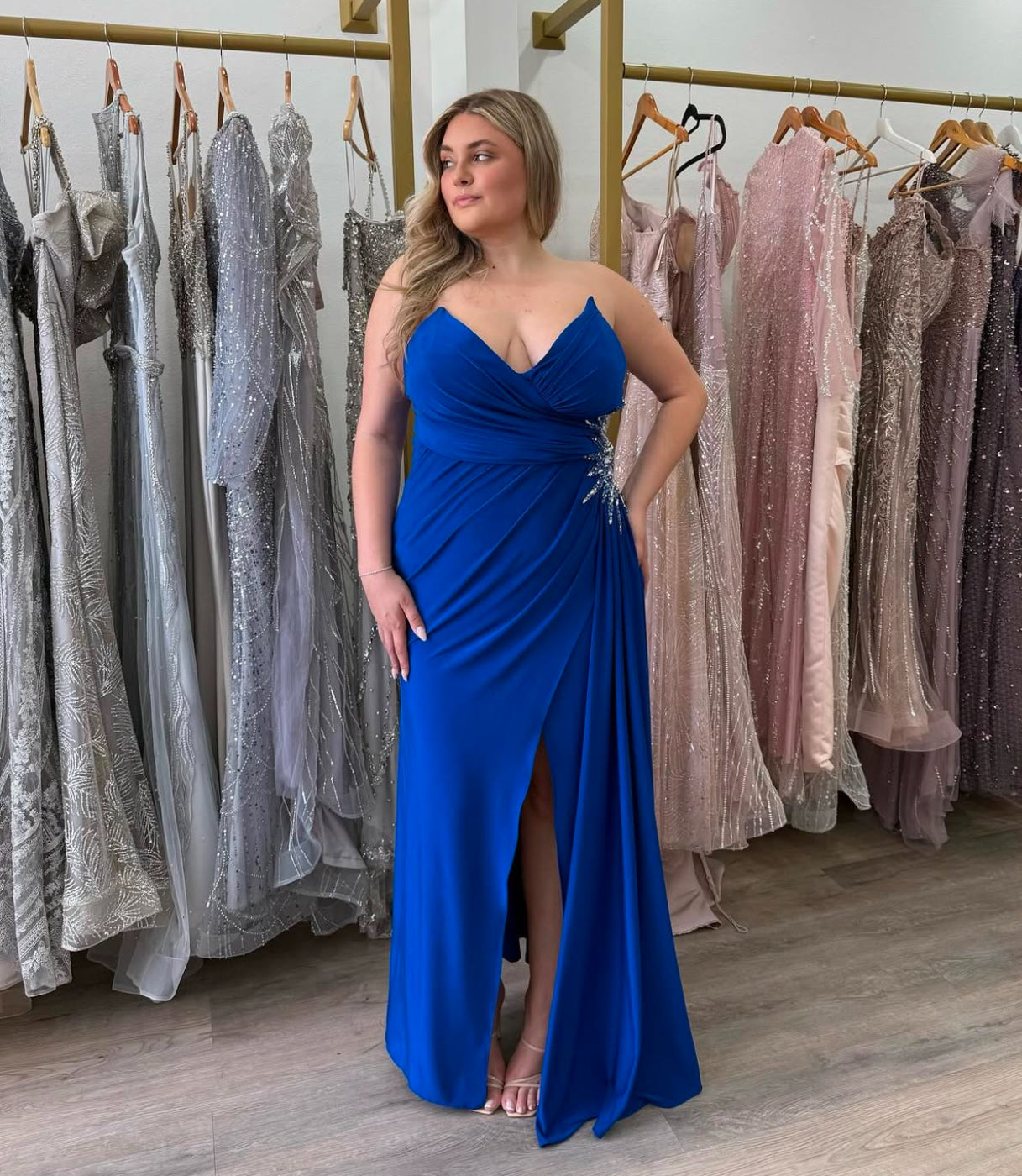 Blue strapless dress