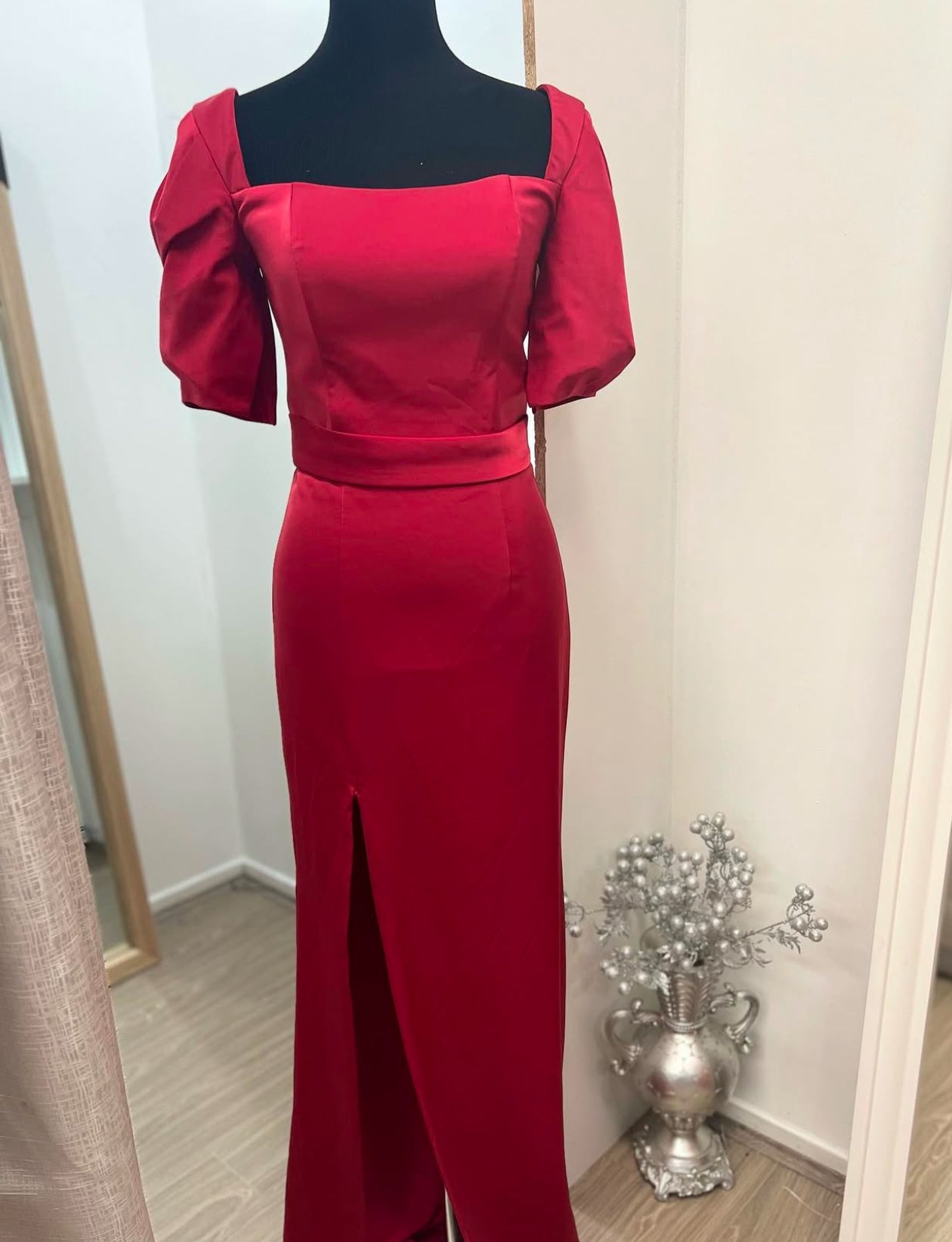 Red half sleeve off shoulder dress