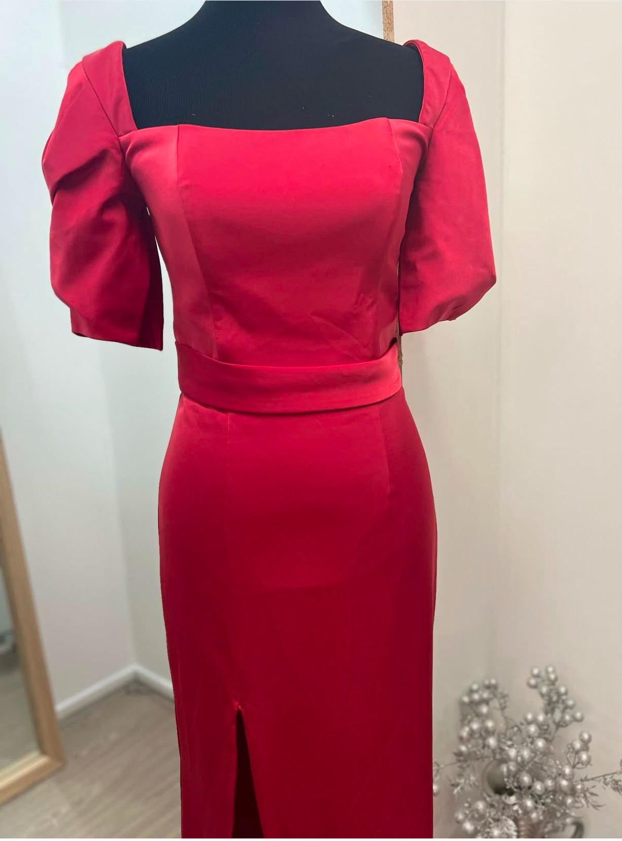 Red half sleeve off shoulder dress