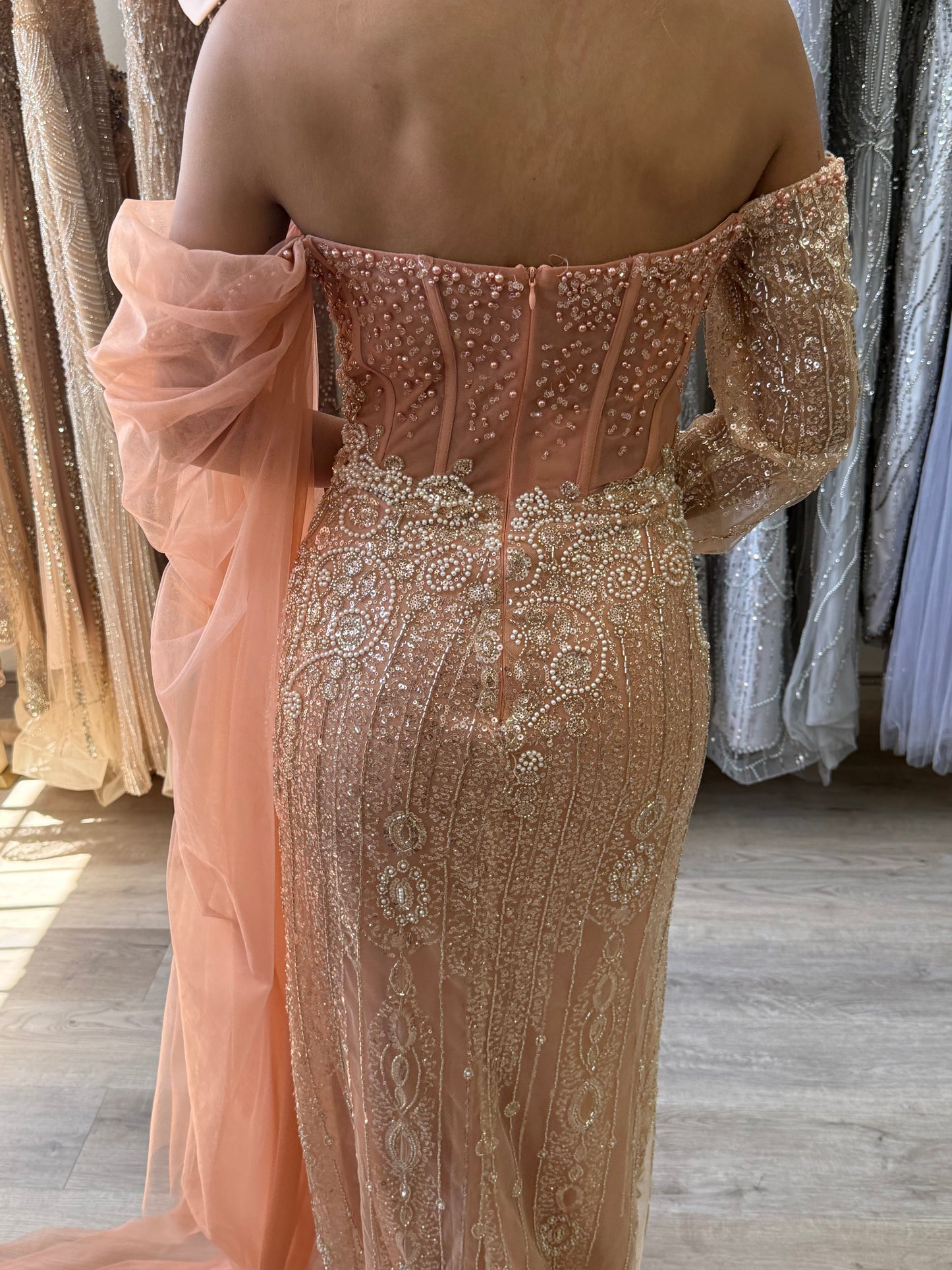 Peach colour formal dress