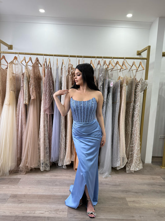 Blue corset formal dress