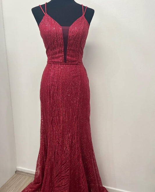 red sparkly formal dress