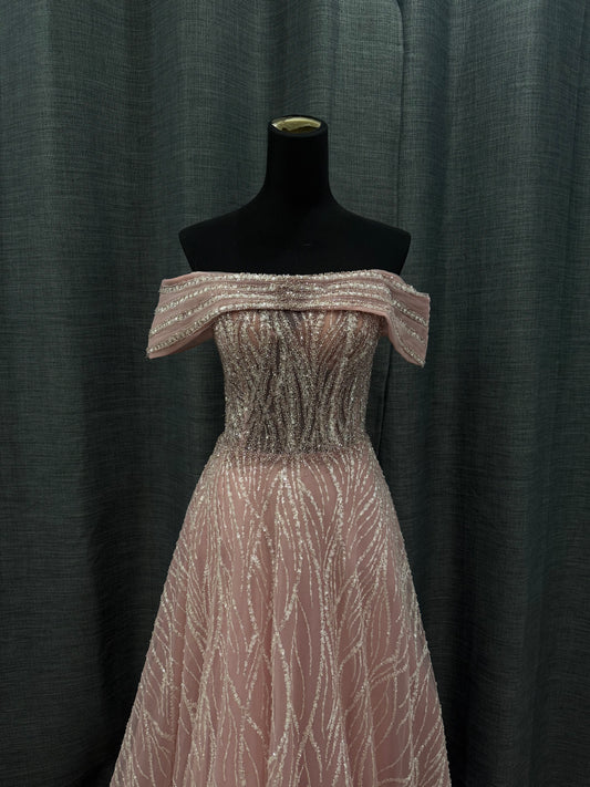 Pink puff off shoulder dress