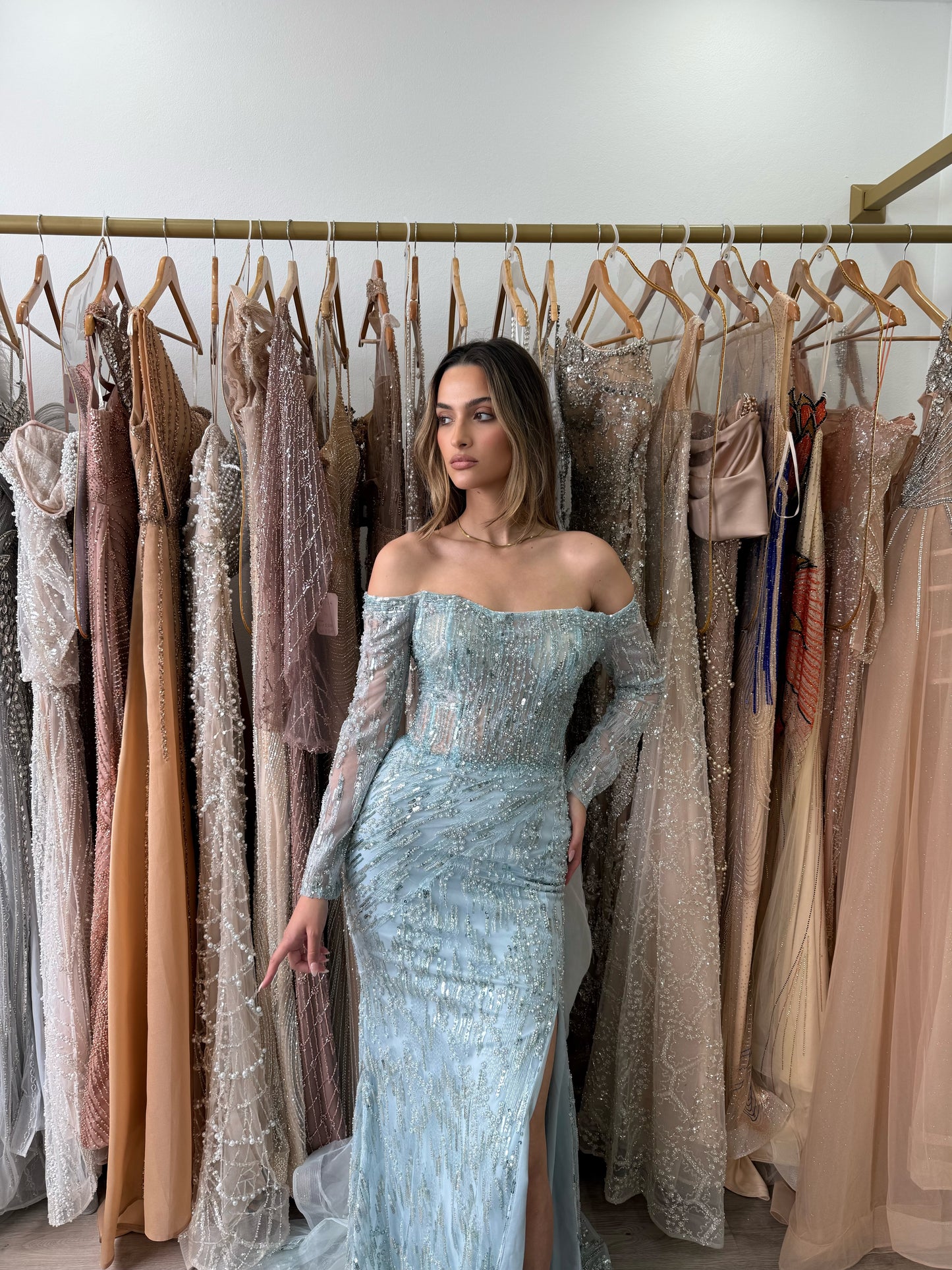 Baby blue off shoulder long sleeve