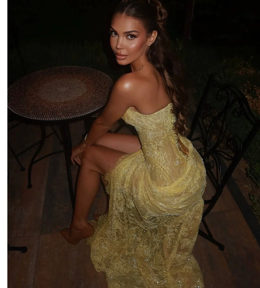Custom made yellow lace dress