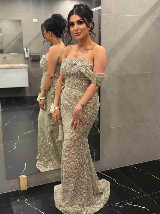 Nude/silver heavy gown