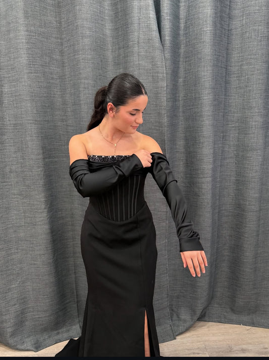 Black formal dress satin