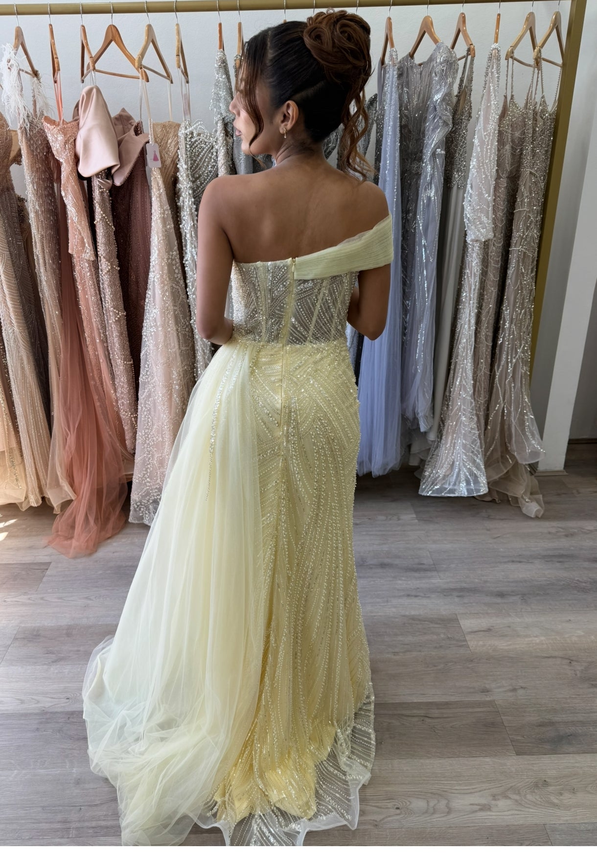 Lemon colour fully beaded dress