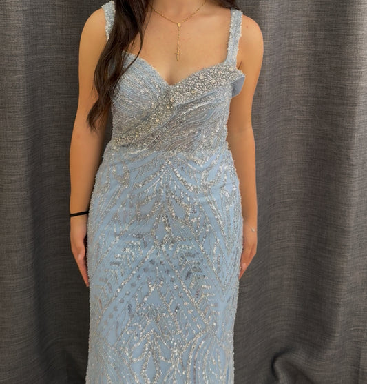 Baby blue fully beaded dress