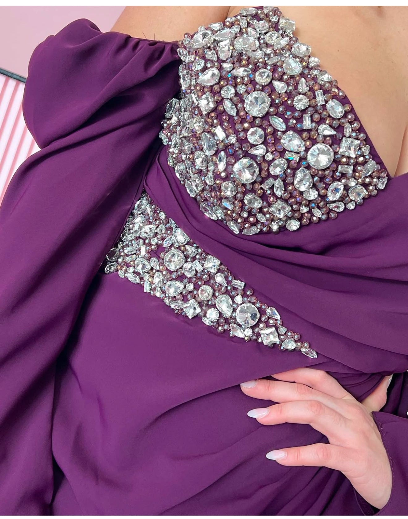 Plum long sleeve formal dress