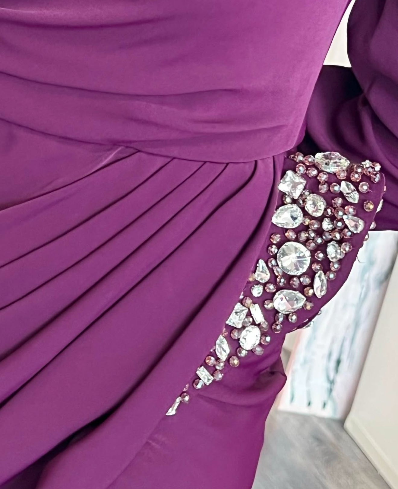 Plum long sleeve formal dress
