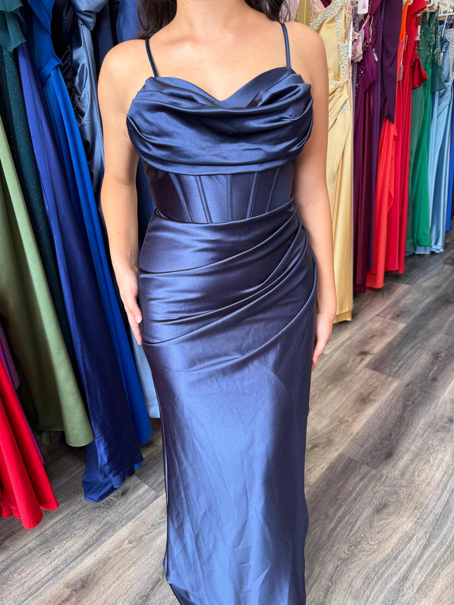 Navy corset design formal dress