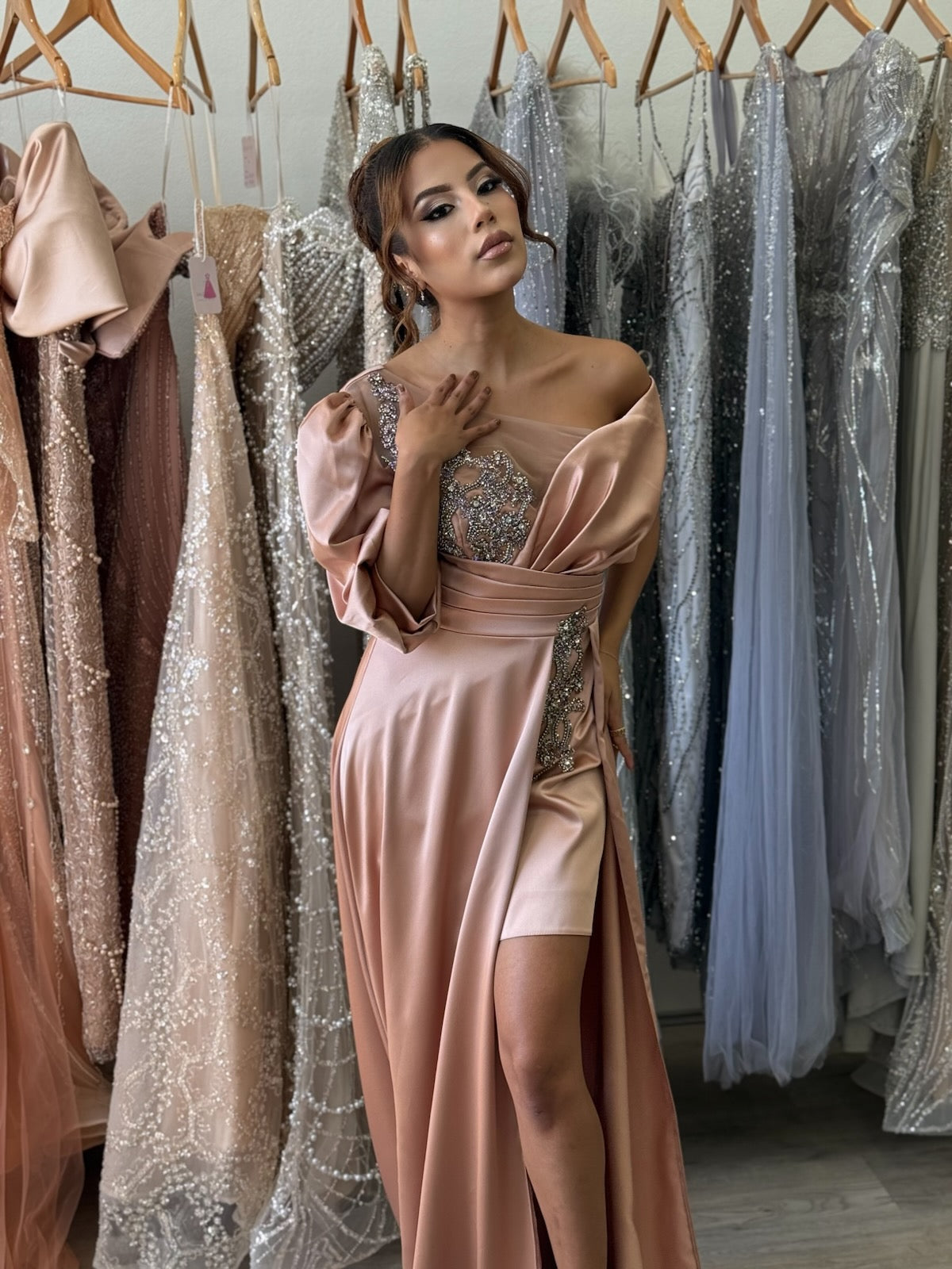 nude/pink formal dress